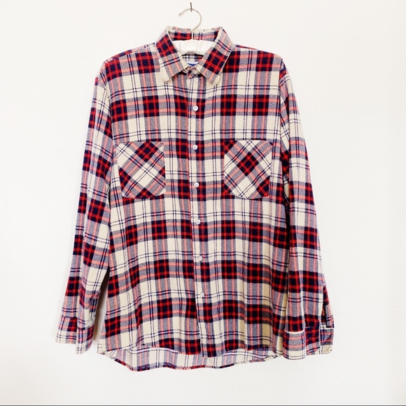 Vintage Flannel Plaid Work Shirt - Red and Blue - Picture 2 of 5